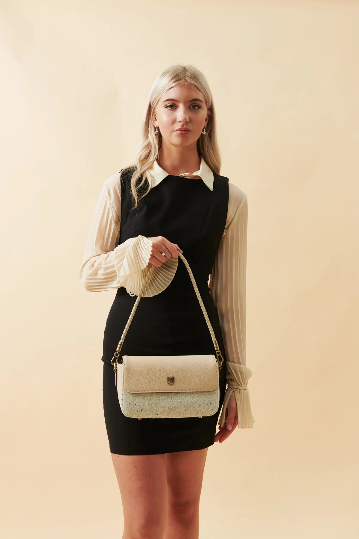 Islander Leather Caithness Clutch Bag Harris Tweed Cream Plain