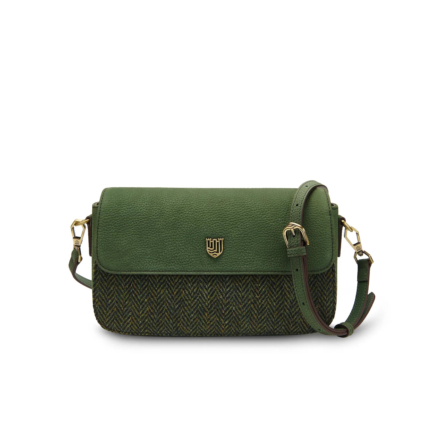Islander Leather Caithness Clutch Bag Harris Tweed Dark Green Herringbone | Harris Tweed Scotland