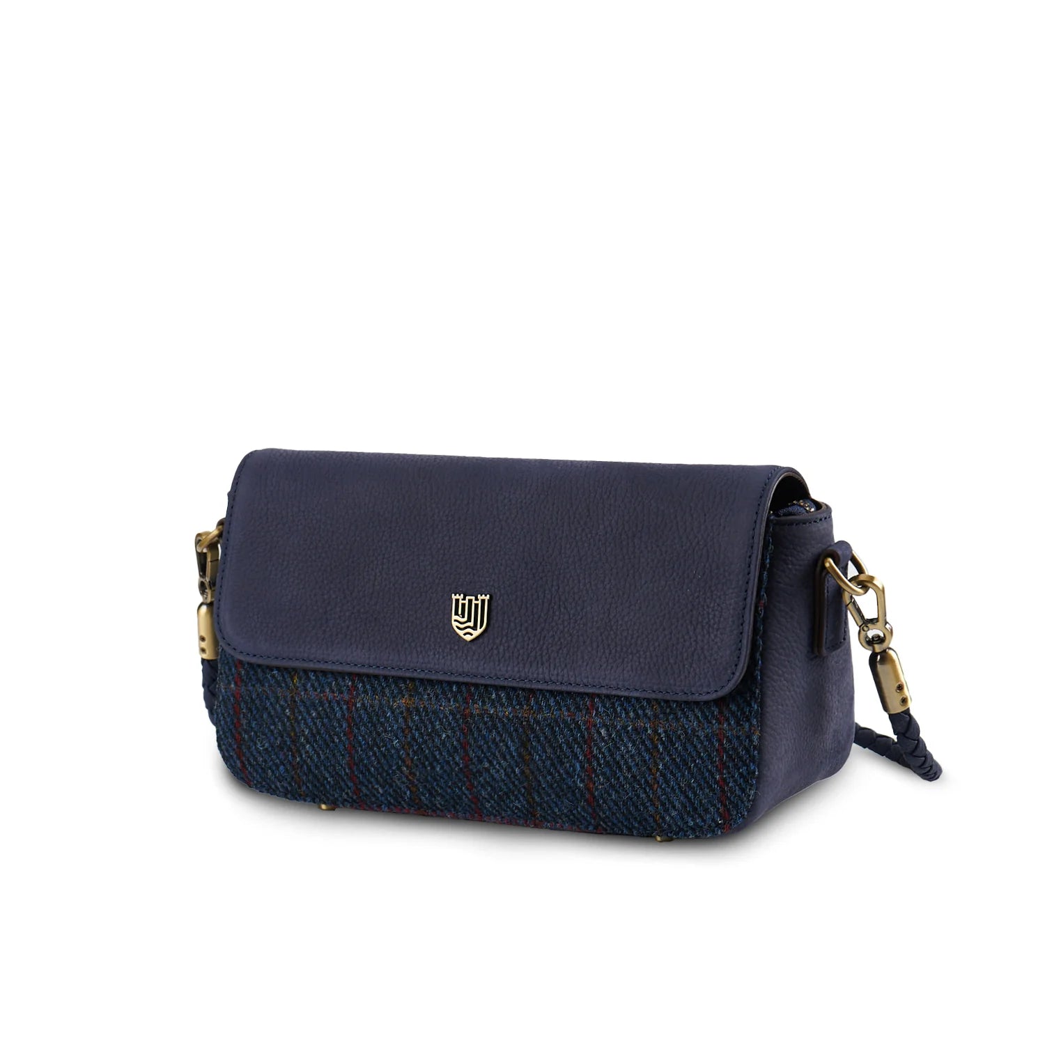 Islander Leather Caithness Clutch Bag Harris Tweed Navy Blue Over Check | Harris Tweed Scotland