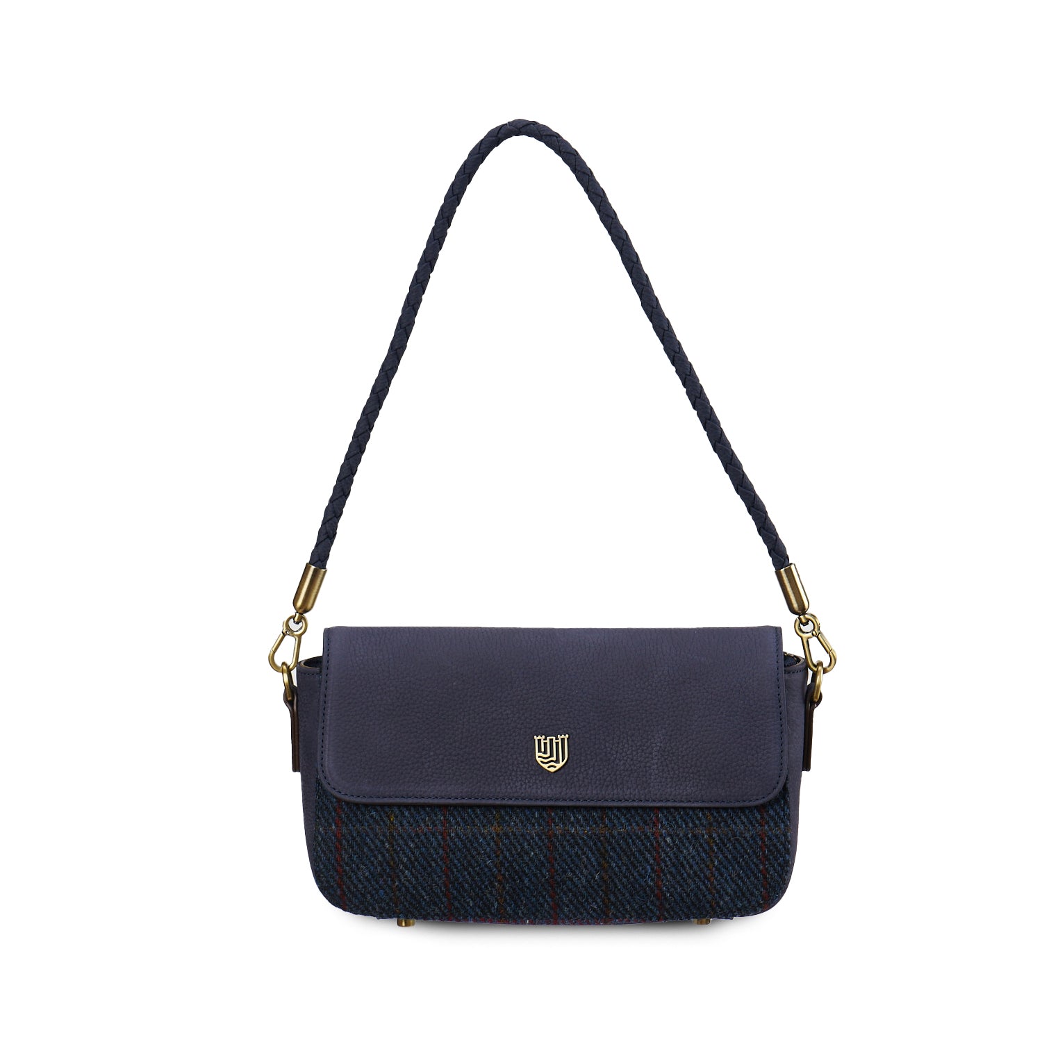Islander Leather Caithness Clutch Bag Harris Tweed (Navy Blue Over Check)
