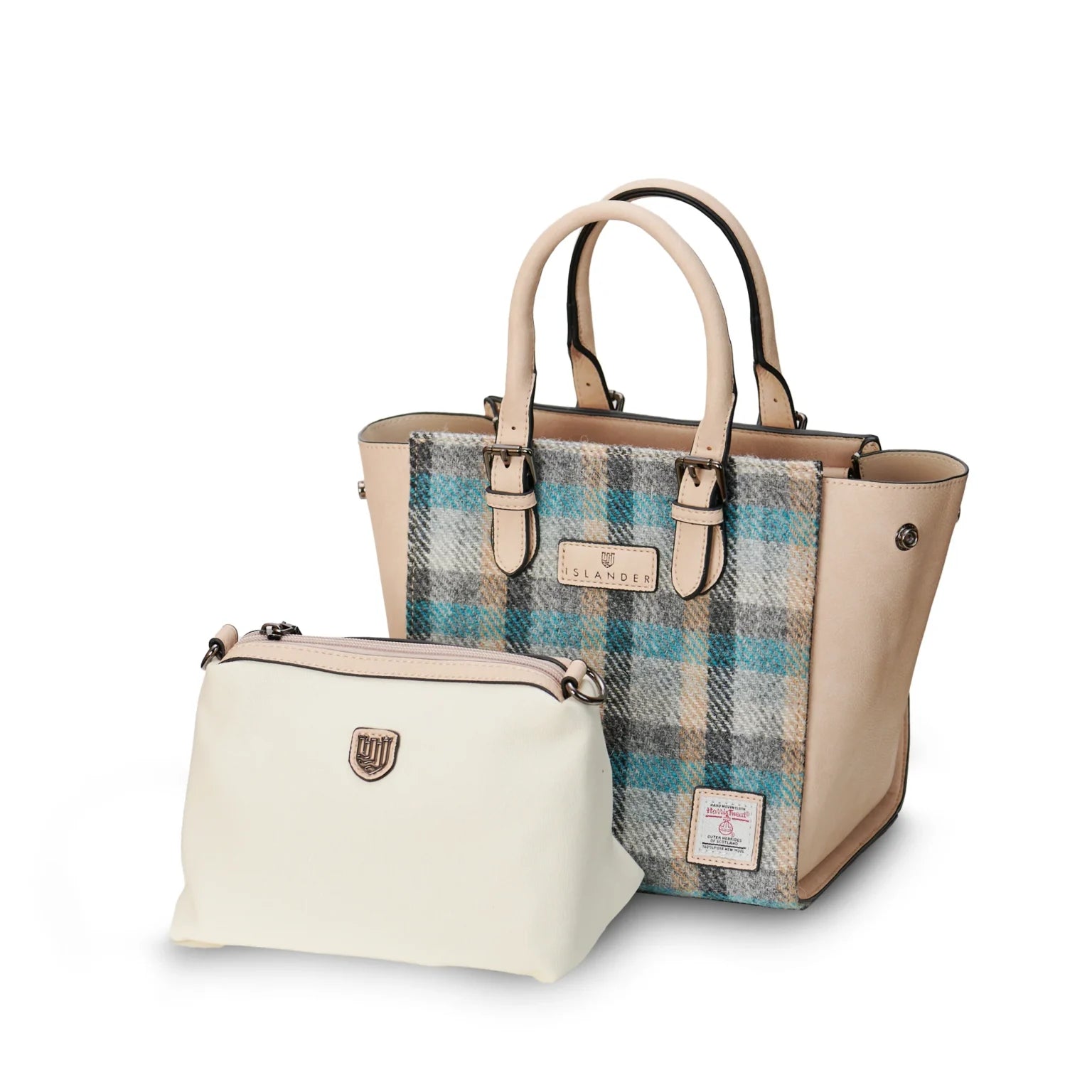 Islander Medium Caillie Tote Bag with Harris Tweed Islander Beige Blue & Brown Tartan | Harris Tweed Scotland