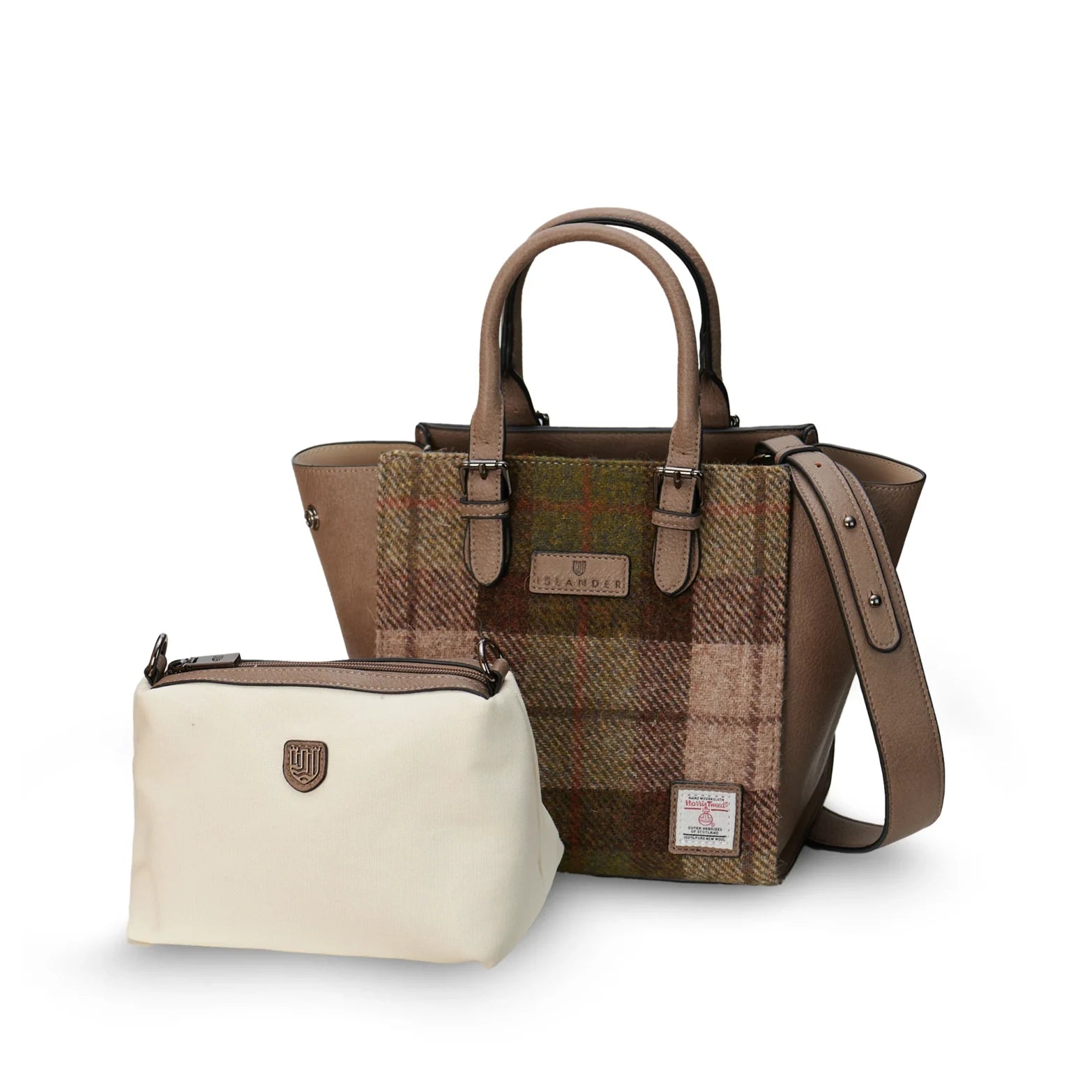 Islander Medium Caillie Tote Bag with Harris Tweed Brown & Beige Chestnut Tartan | Harris Tweed Scotland