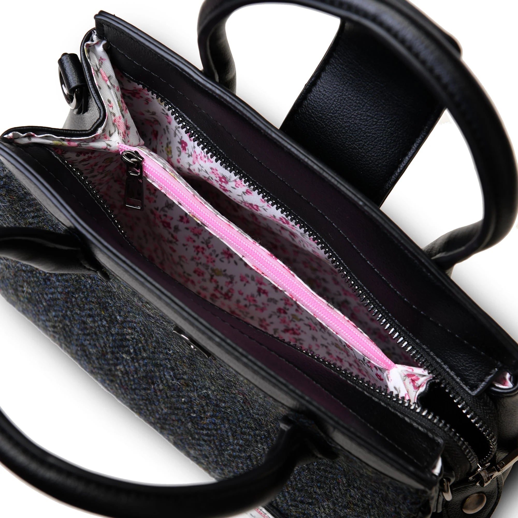 Islander Mini Tiree Tote with Harris Tweed Purple, Burgundy & Brown Fuchsia Tartan – Image 6 | Harris Tweed Scotland