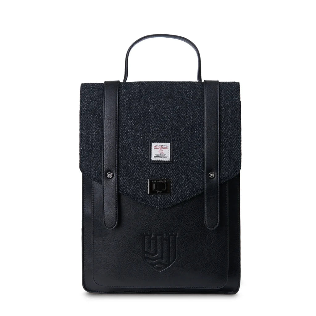Islander Carloway Laptop Backpack with Harris Tweed Black Herringbone Fabric | Harris Tweed Scotland