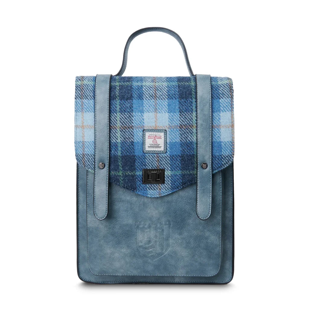 Islander Carloway Laptop Backpack with Harris Tweed Blue Tartan Fabric | Harris Tweed Scotland