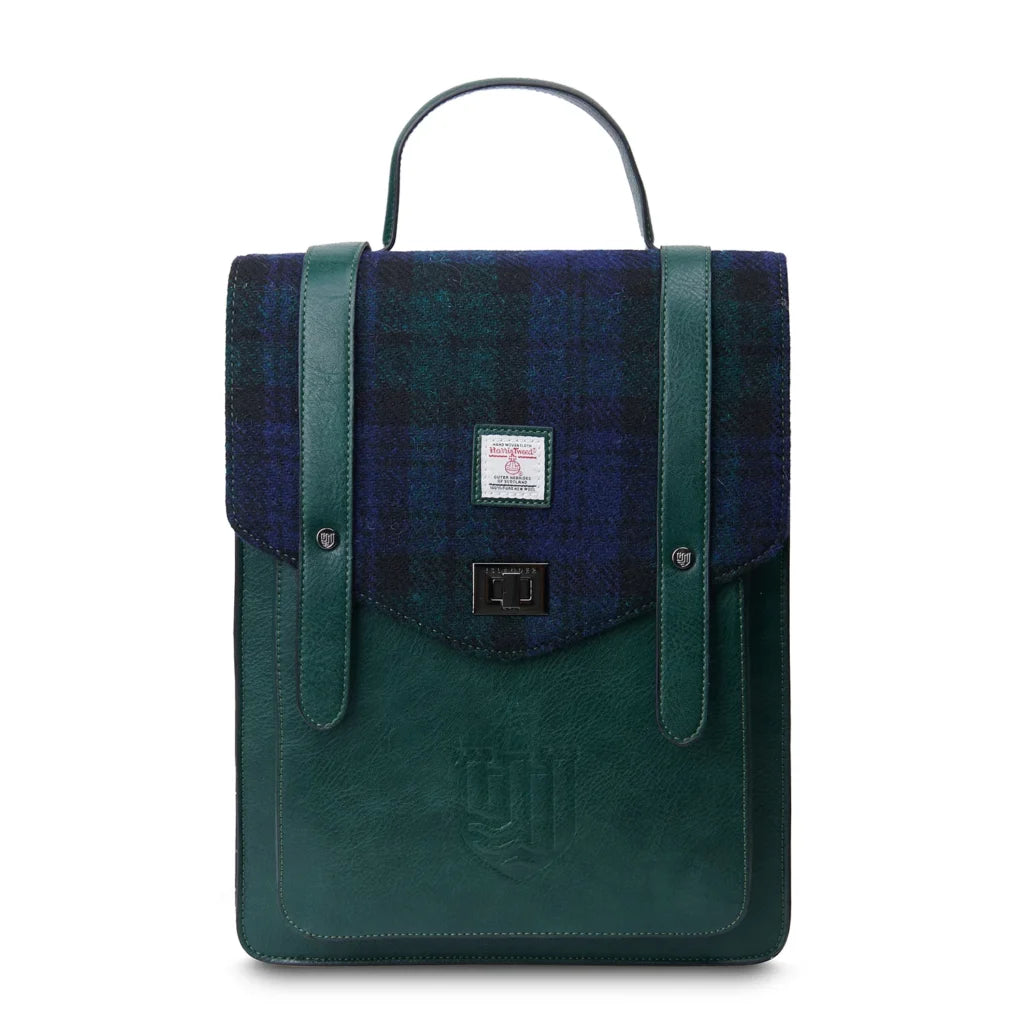 Islander Carloway Laptop Backpack with Harris Tweed Black, Navy Blue & Green Watch Tartan | Harris Tweed Scotland