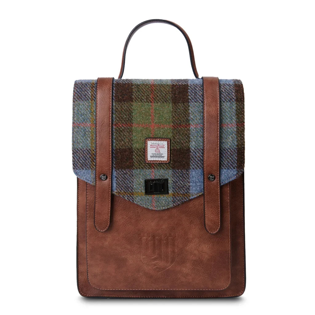 Islander Carloway Laptop Backpack with Harris Tweed Brown, Green & Blue Tartan Fabric | Harris Tweed Scotland