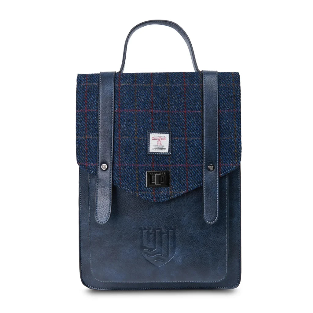 Islander Carloway Laptop Backpack With Harris Tweed - Navy Over Check