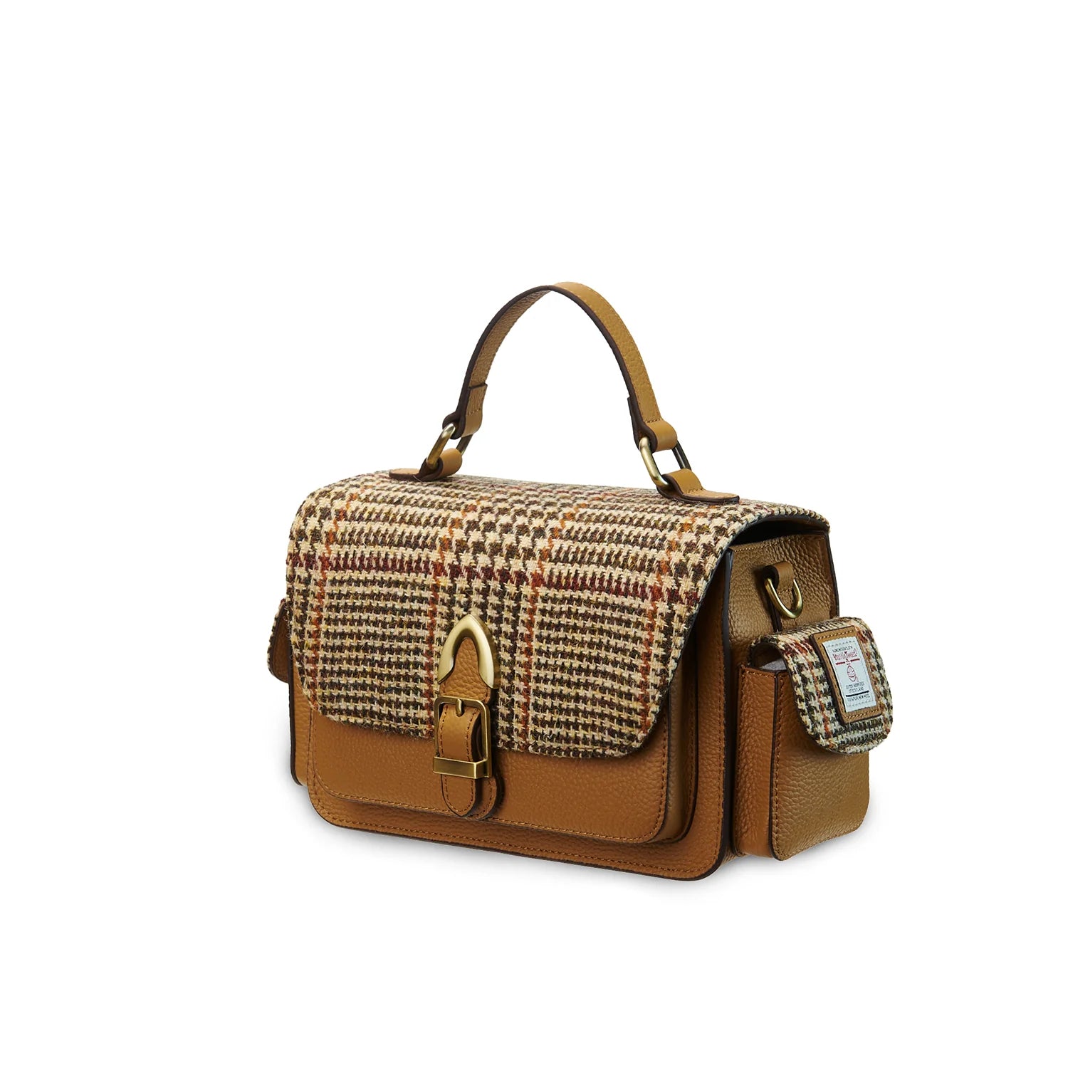 Islander Melrose Brown Leather Crossbody Bag with Harris Tweed Beige & Brown Dogtooth | Harris Tweed Scotland
