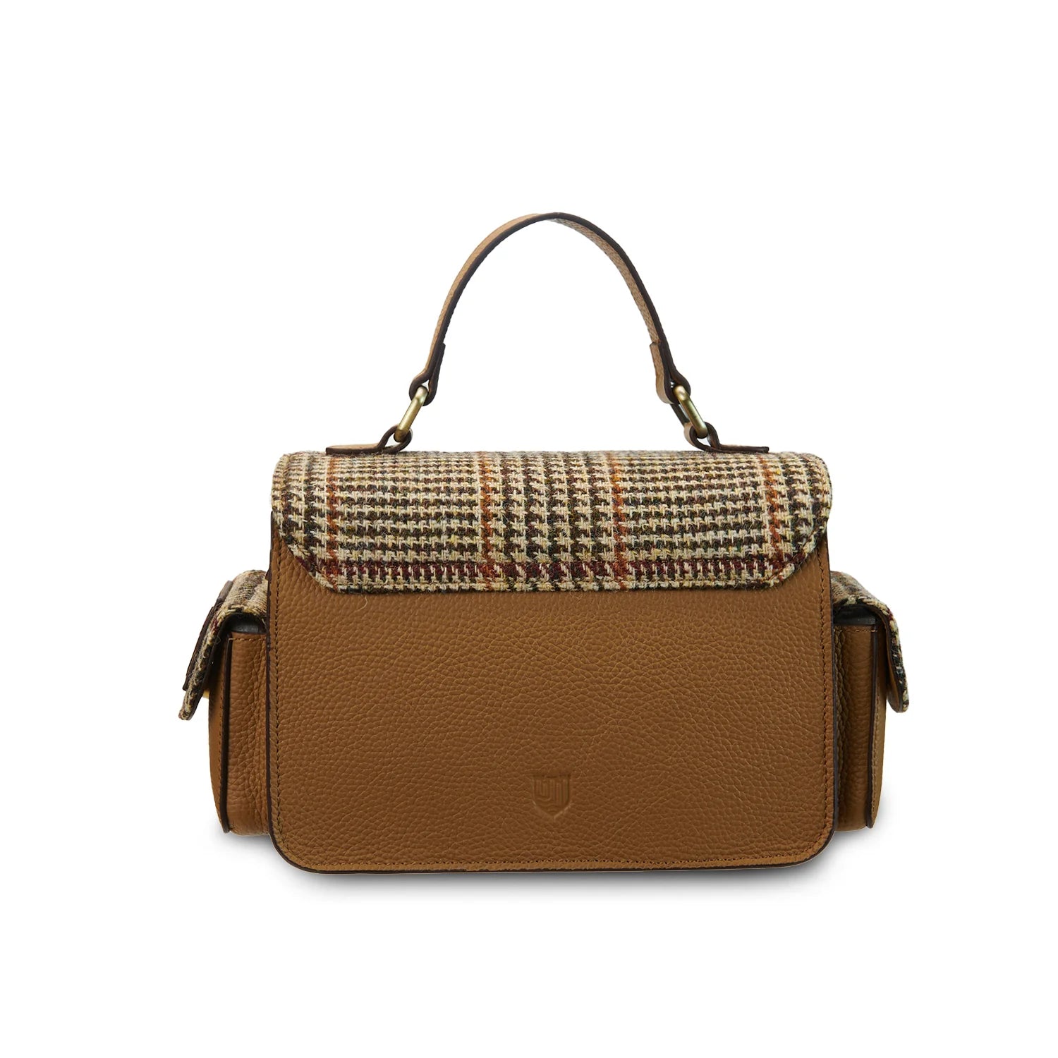 Islander Melrose Brown Leather Crossbody Bag with Harris Tweed Beige & Brown Dogtooth – Image 2 | Harris Tweed Scotland