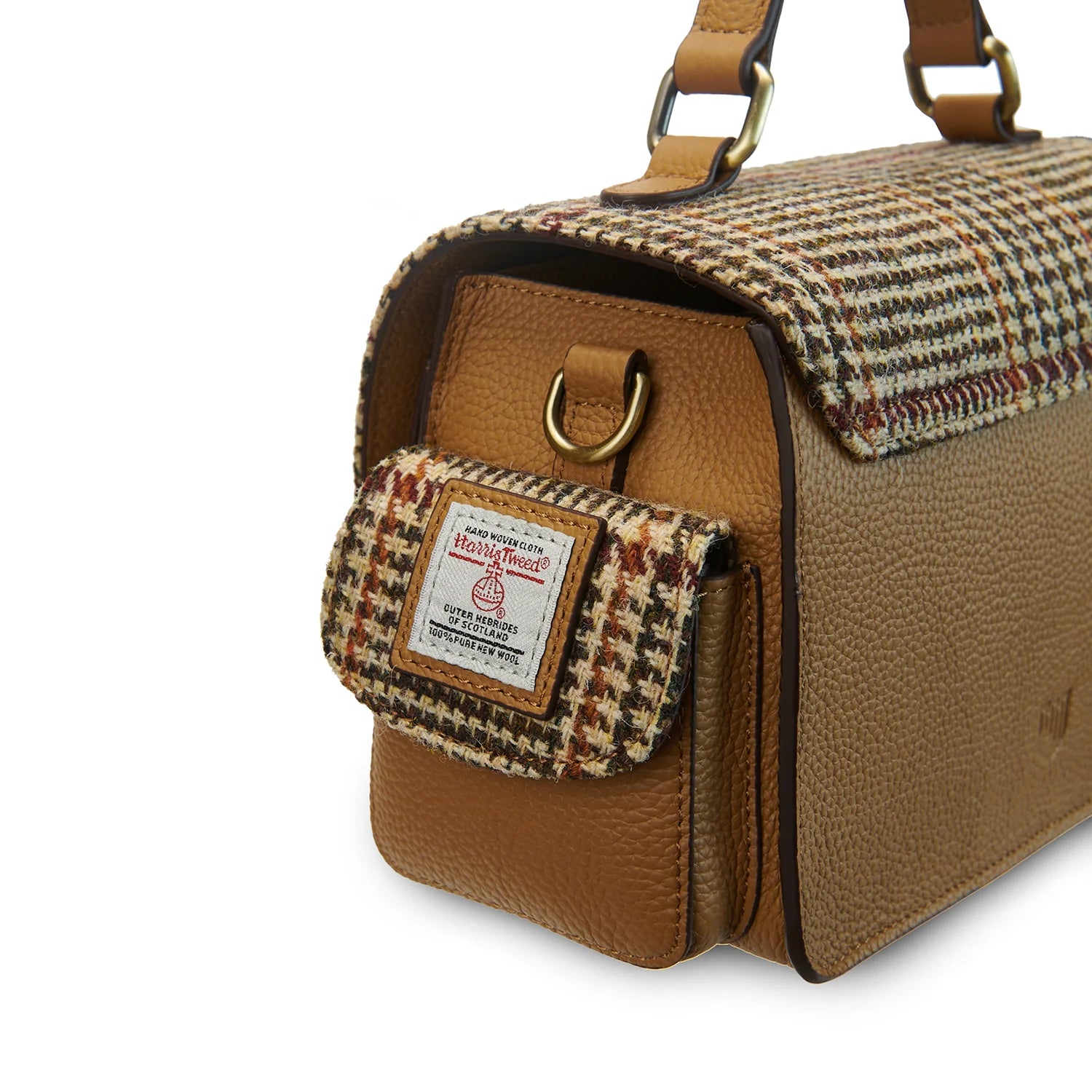 Islander Melrose Brown Leather Crossbody Bag with Harris Tweed Beige & Brown Dogtooth – Image 3 | Harris Tweed Scotland