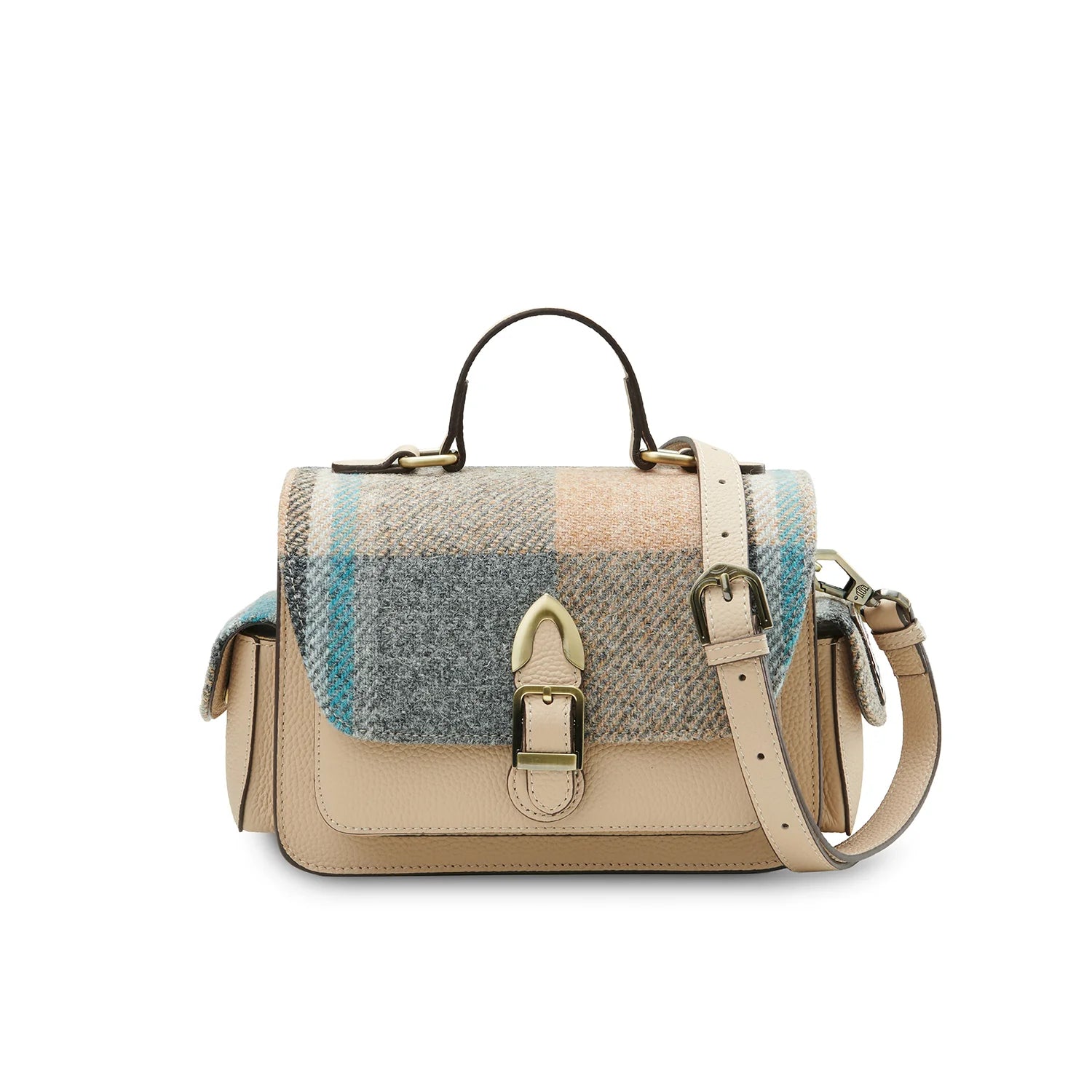 Islander Melrose Cream Leather Crossbody Bag with Harris Tweed Scotland Islander Check | Harris Tweed Scotland