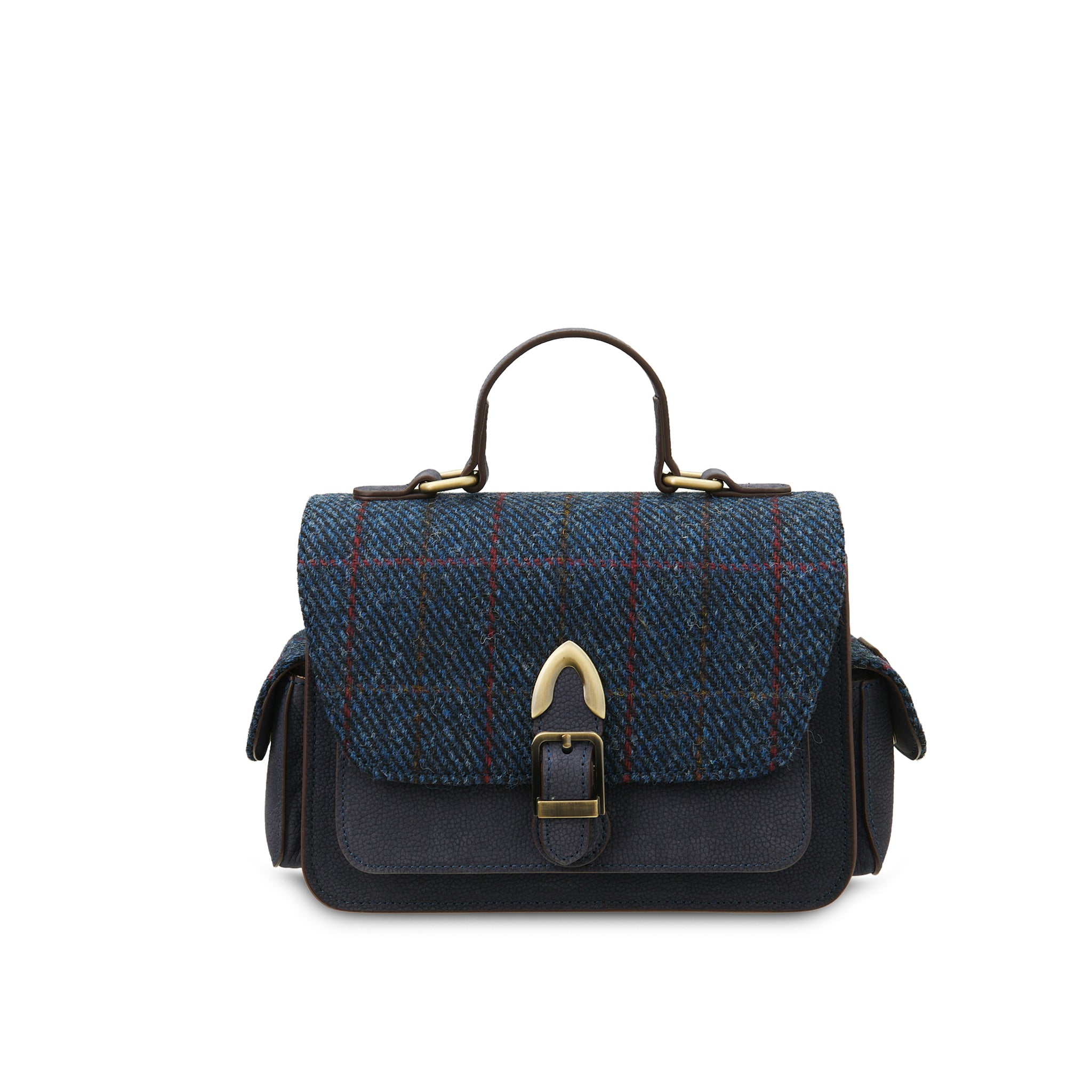 Islander Melrose Navy Leather Crossbody Bag with Harris Tweed Scotland Navy Over-Check – Image 4 | Harris Tweed Scotland
