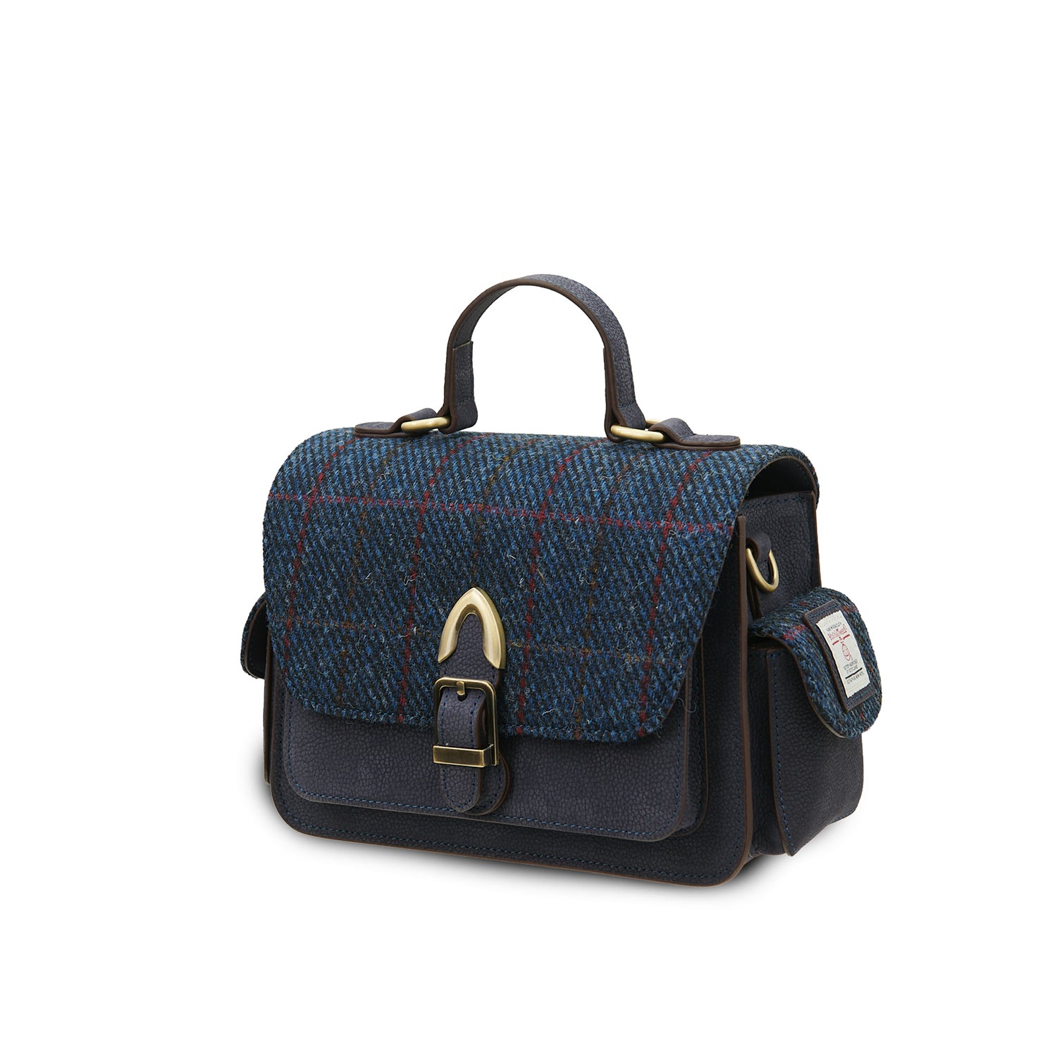 Islander Melrose Navy Leather Crossbody Bag with Harris Tweed Scotland Navy Over-Check – Image 3 | Harris Tweed Scotland