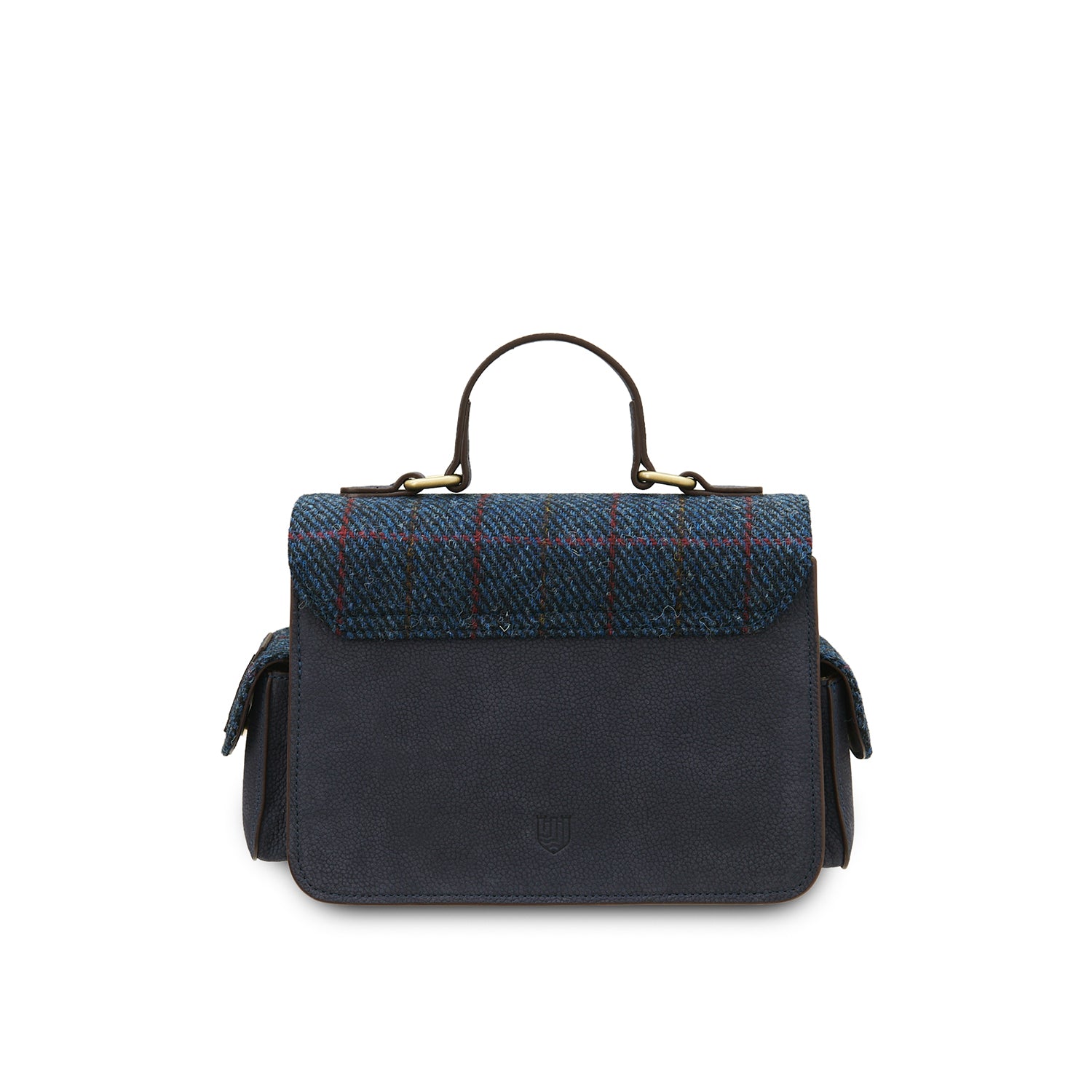 Islander Melrose Navy Leather Crossbody Bag with Harris Tweed Scotland Navy Over-Check – Image 2 | Harris Tweed Scotland