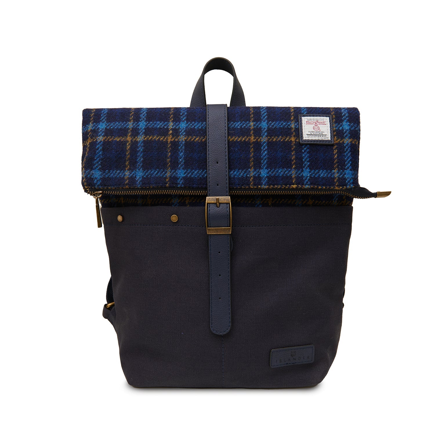 Islander Canvas Backpack with Harris Tweed Navy Tartan | Harris Tweed Scotland