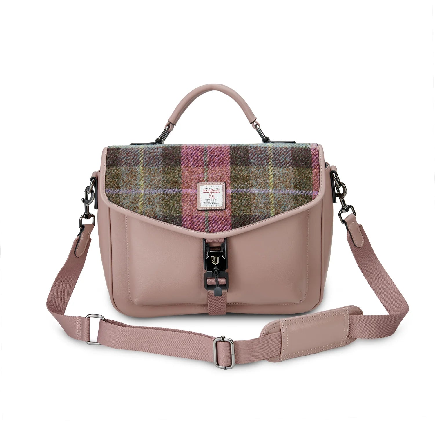 Islander Mini Laptop Bag with Pink and Green Tartan Harris Tweed Scotland | Harris Tweed Scotland