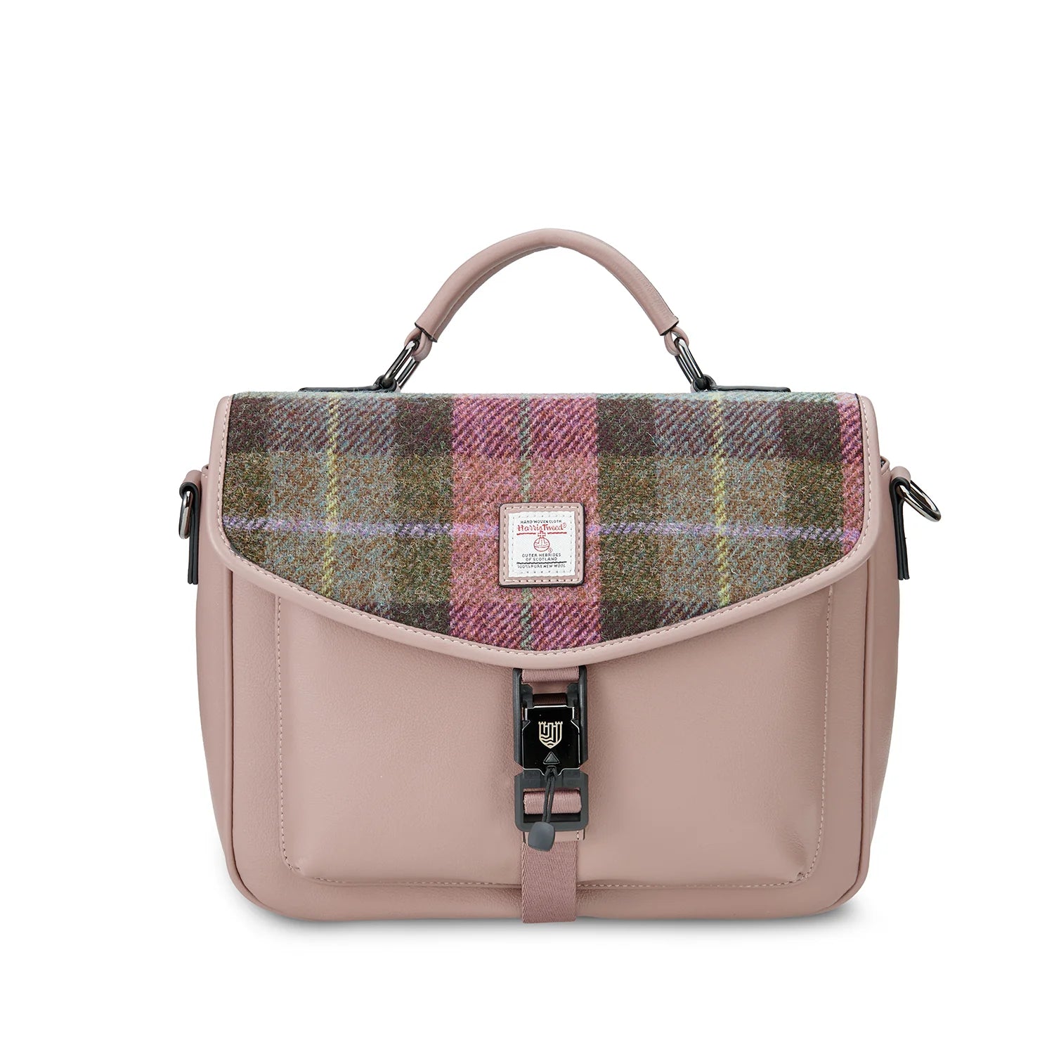 Islander Mini Laptop Bag with Pink and Green Tartan Harris Tweed