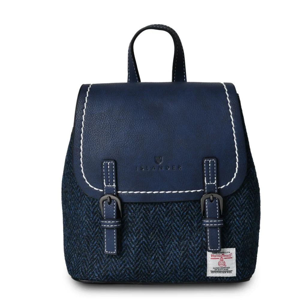 Islander Mini Jura Backpack with Harris Tweed - Navy Herringbone