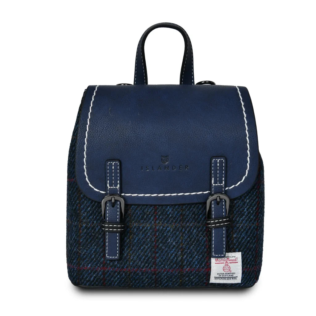 Islander Mini Jura Backpack with Harris Tweed - Navy Over Check