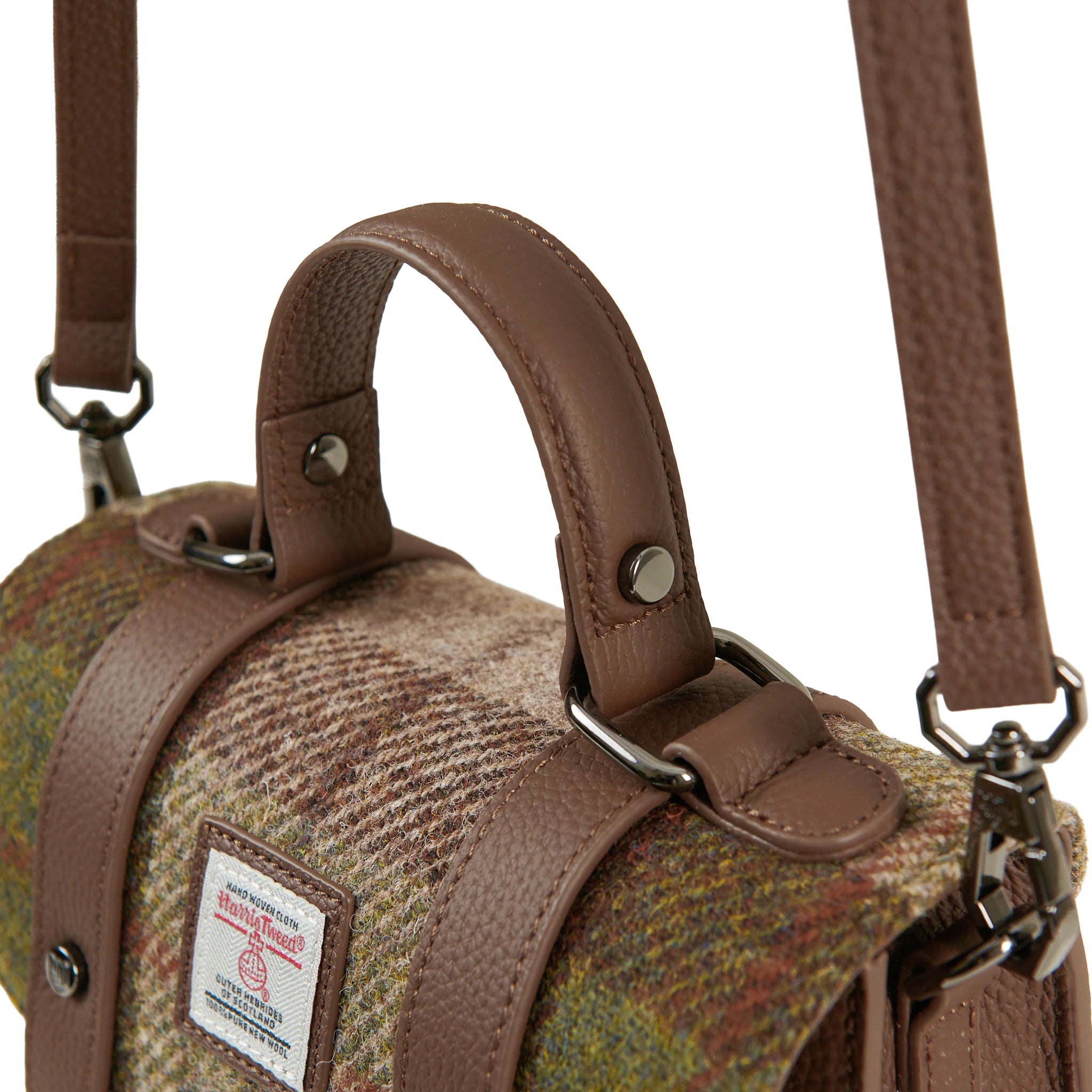 Islander Mini Leather Satchel Bag with Harris Tweed (Chestnut Tartan)