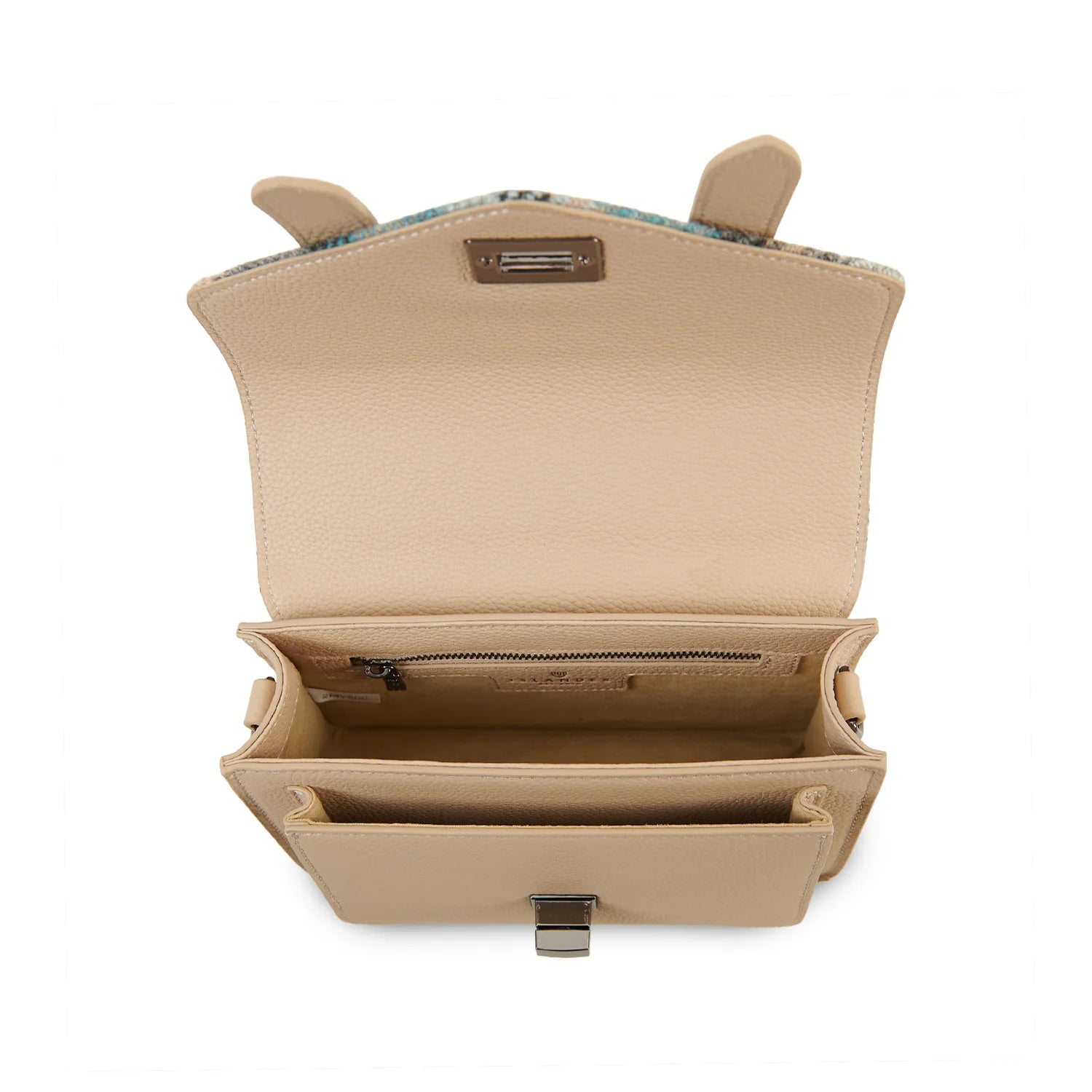 Islander Mini Leather Satchel Bag with Harris Tweed Dark Green Herringbone