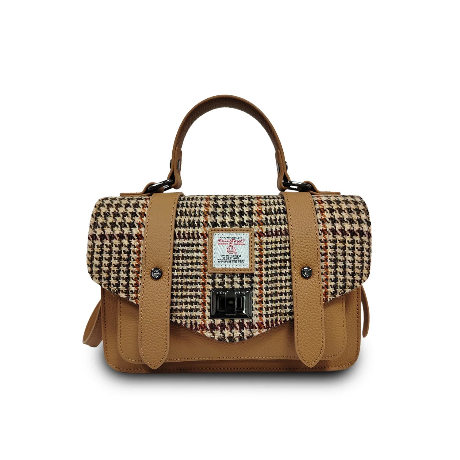 Islander Medium Satchel with Harris Tweed Beige Dogtooth