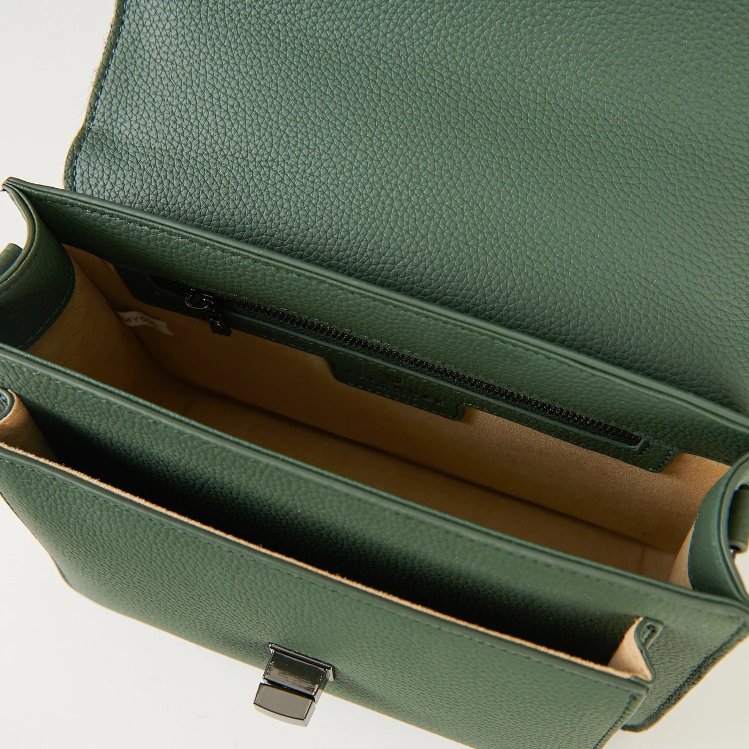 Islander Medium Leather Satchel Bag with Harris Tweed Dark Green Herringbone – Image 6 | Harris Tweed Scotland