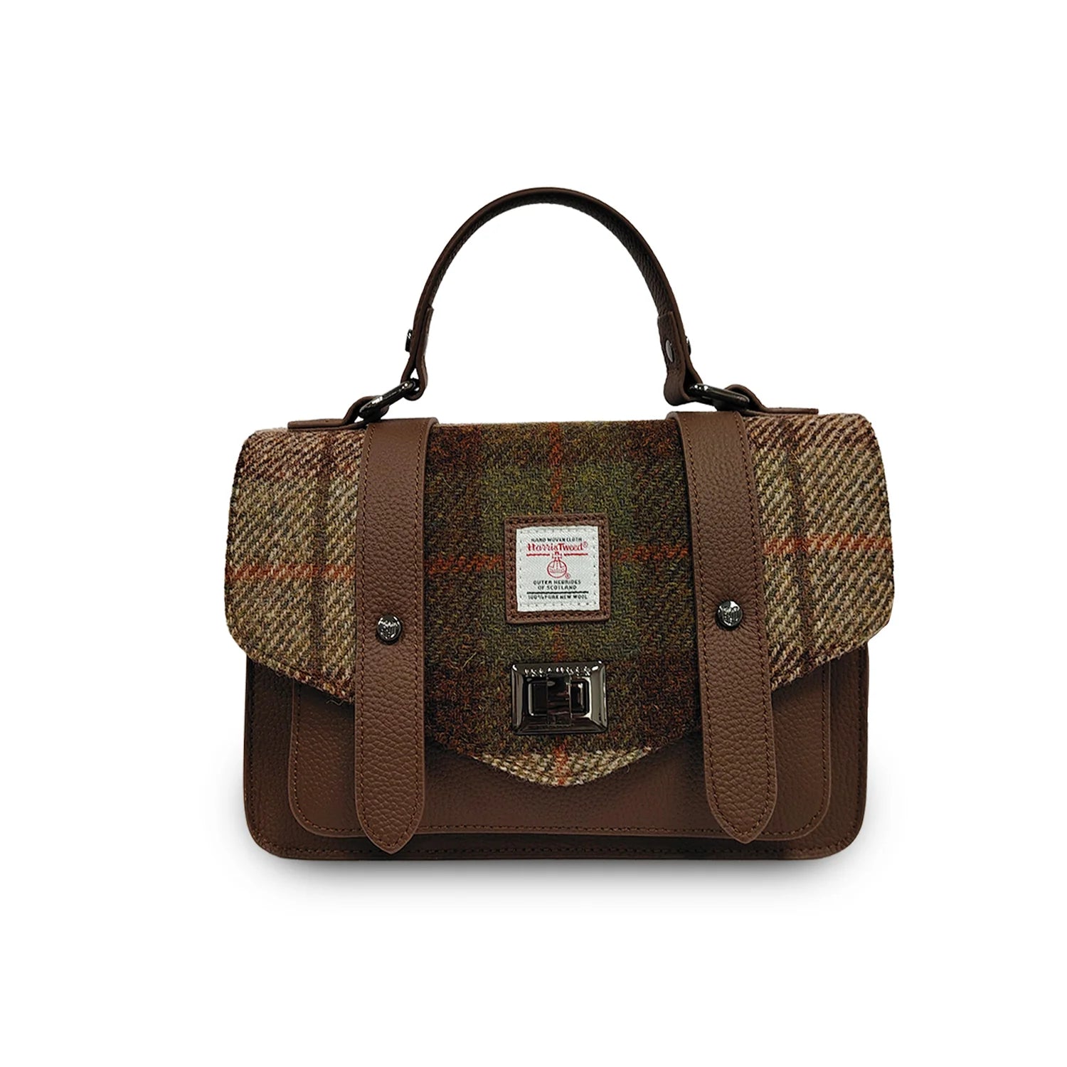 Islander Mini Satchel Bag with Harris Tweed Brown Green Chestnut Tartan