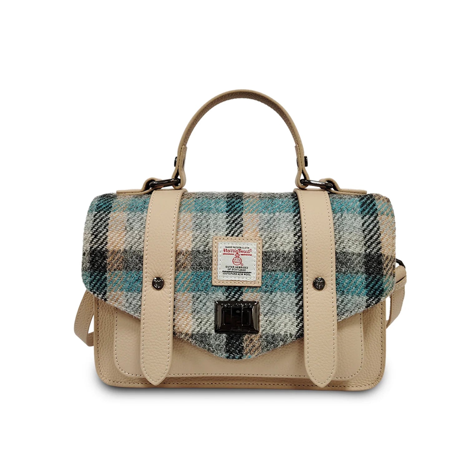 Islander Medium Leather Satchel Bag with Harris Tweed (Islander Tartan)