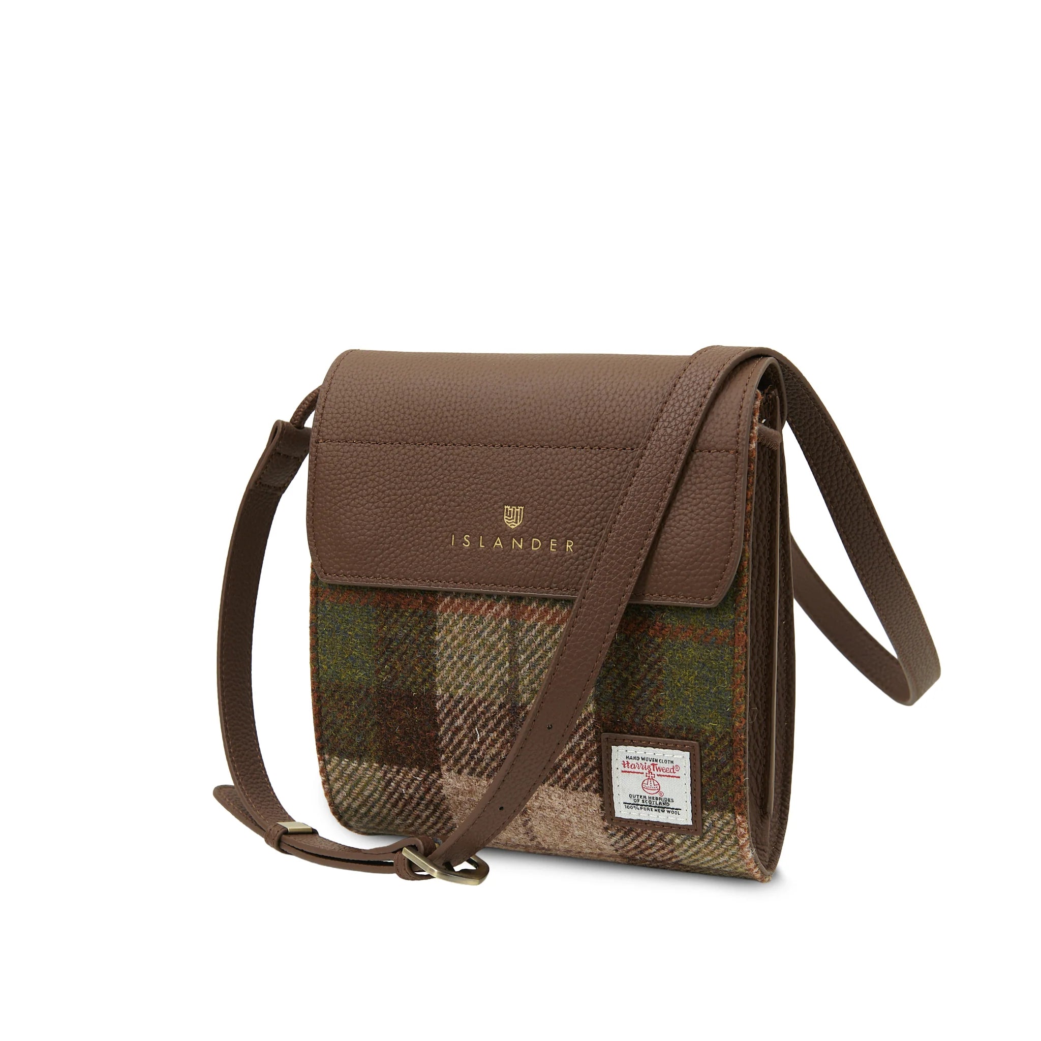 Islander The Eilidh Leather Crossbody Bag with Chestnut Tartan Harris Tweed
