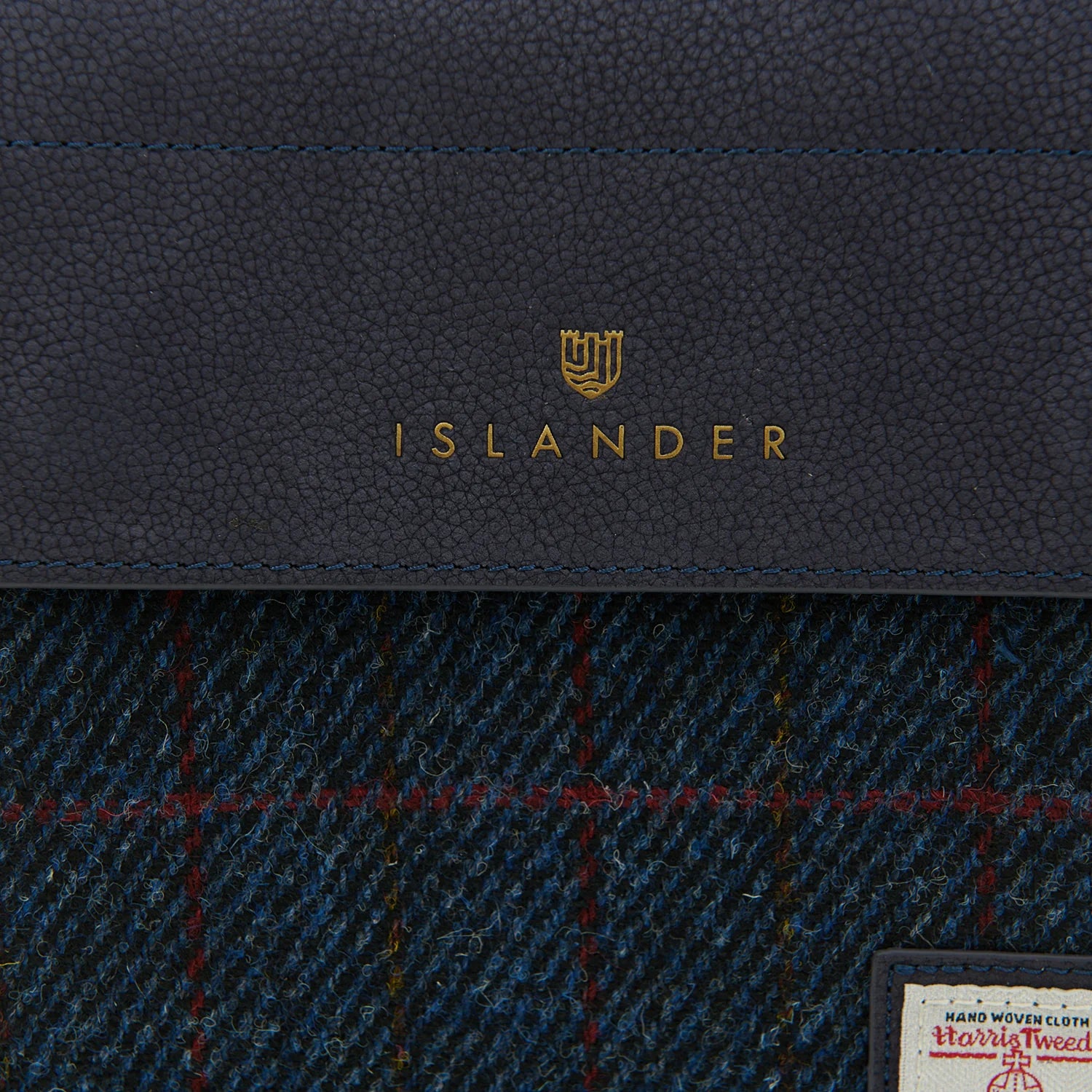 Eilidh Black Leather Crossbody Bag with Harris Tweed Navy Blue Over-Check Fabric – Image 4 | Harris Tweed Scotland