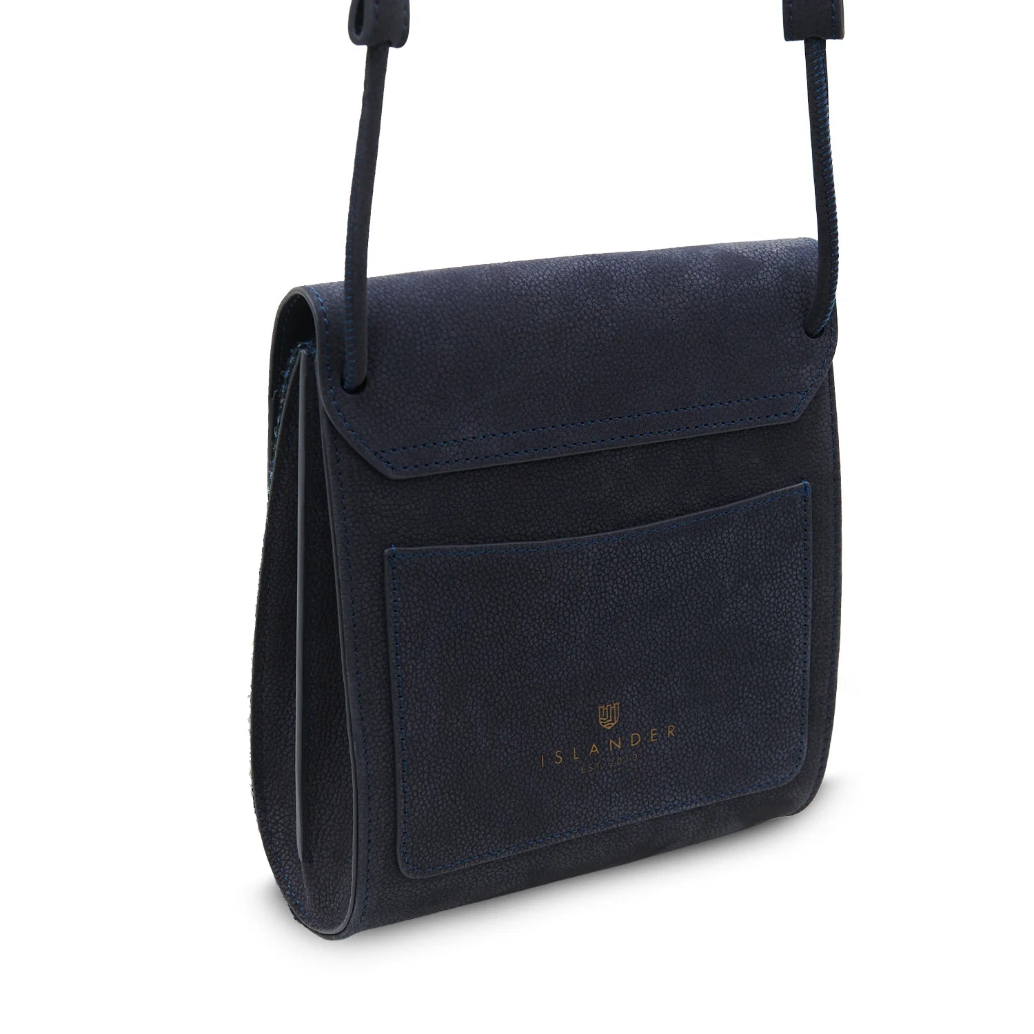 Eilidh Black Leather Crossbody Bag with Harris Tweed Navy Blue Over-Check Fabric – Image 5 | Harris Tweed Scotland