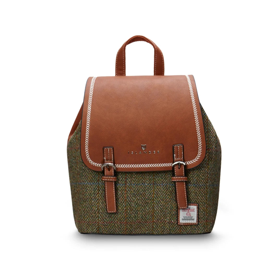 Islander Jura Backpack with Harris Tweed Green & Brown Chestnut Herringbone | Harris Tweed Scotland