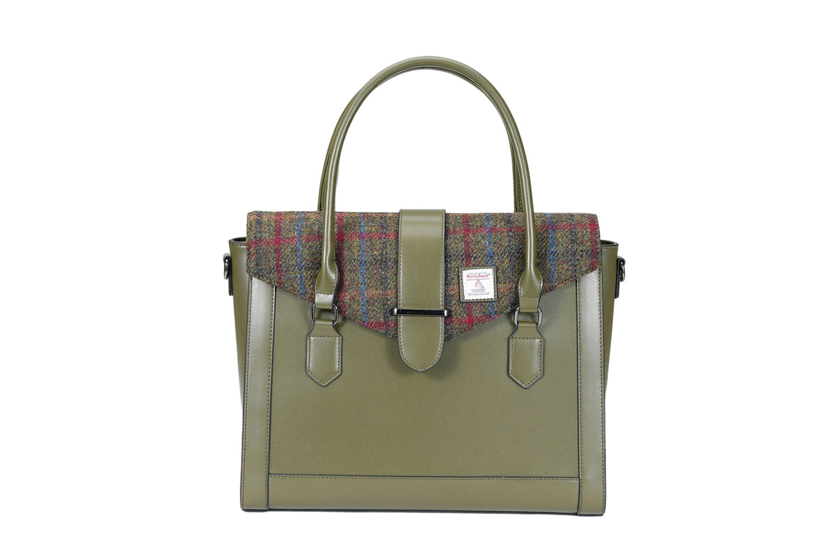 Harris Tweed Laptop Work Flap Satchel Bag (Classic Olive)