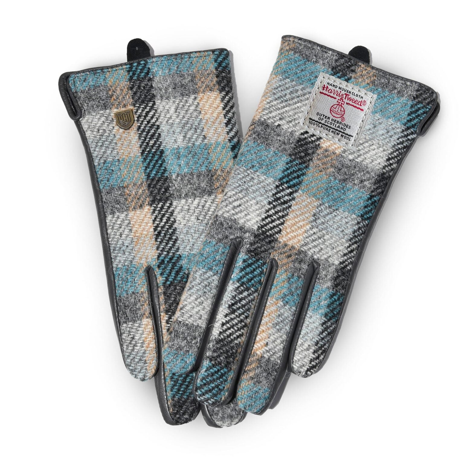 Islander Ladies Gloves with Harris Tweed Blue, Grey & Black Tartan Fabric | Harris Tweed Scotland