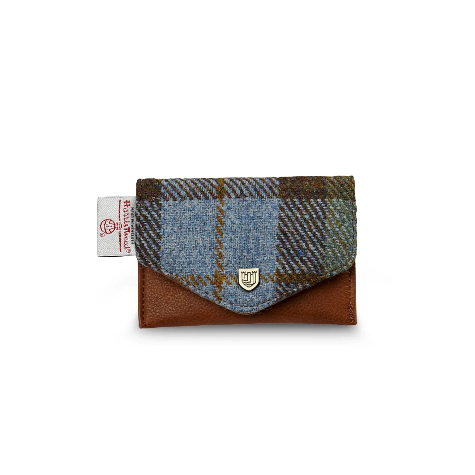Islander Card Wallet Made With Harris Tweed - Chestnut-Blue Tartan | Harris Tweed Scotland