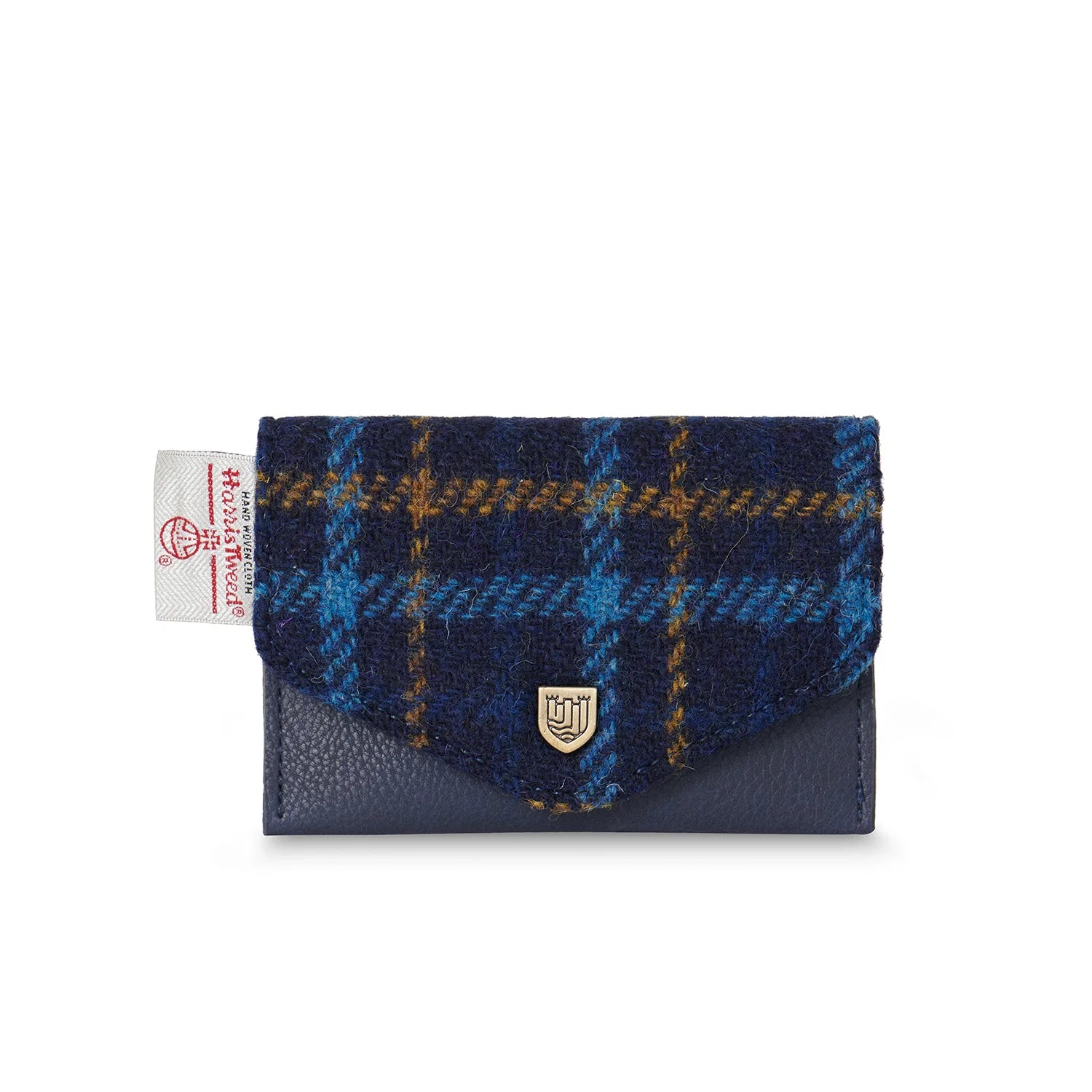 Islander Card Wallet With Harris Tweed Navy Blue & Orange Tartan Fabric | Harris Tweed Scotland
