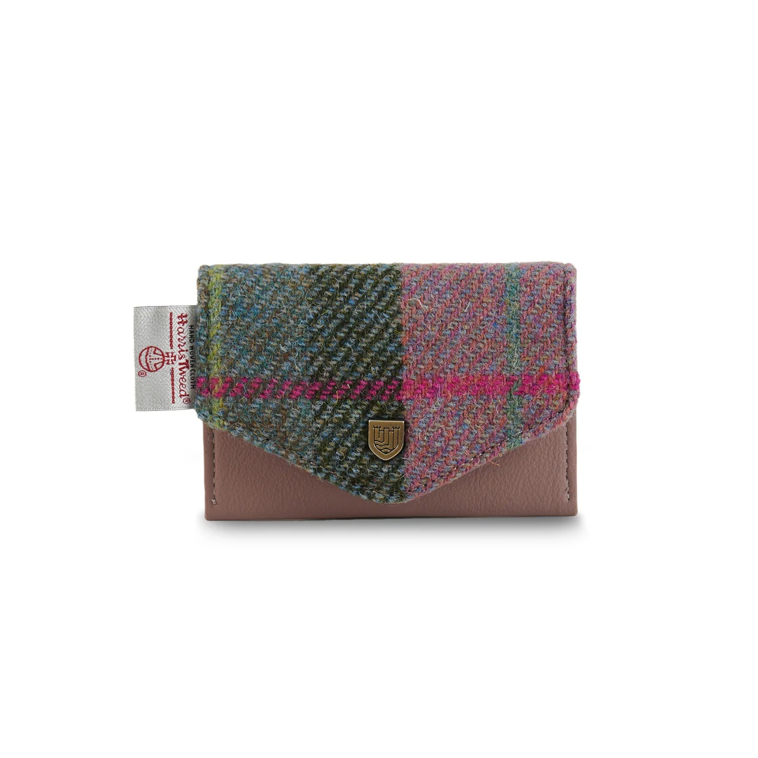 Islander Card Wallet Made With Harris Tweed - Pink-Green Tartan | Harris Tweed Scotland
