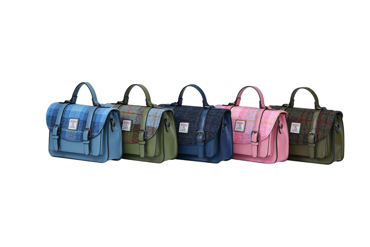 Raebury Harris Tweed Medium Satchel Bag (Blossom Pink Check)