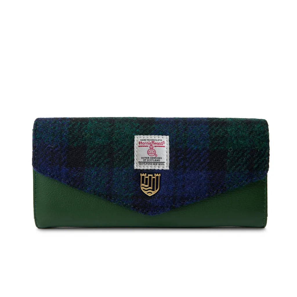 Islander Large Clasp Purse with Harris Tweed Green, Blue & Black Watch Tartan | Harris Tweed Scotland