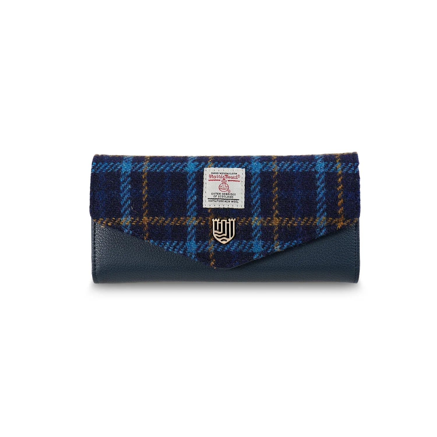 Islander Large Clasp Purse with Harris Tweed Navy Tartan | Harris Tweed Scotland