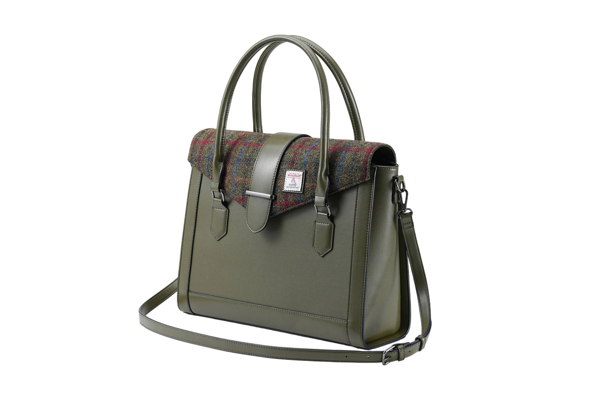 Harris Tweed Laptop Work Flap Satchel Bag (Classic Olive)