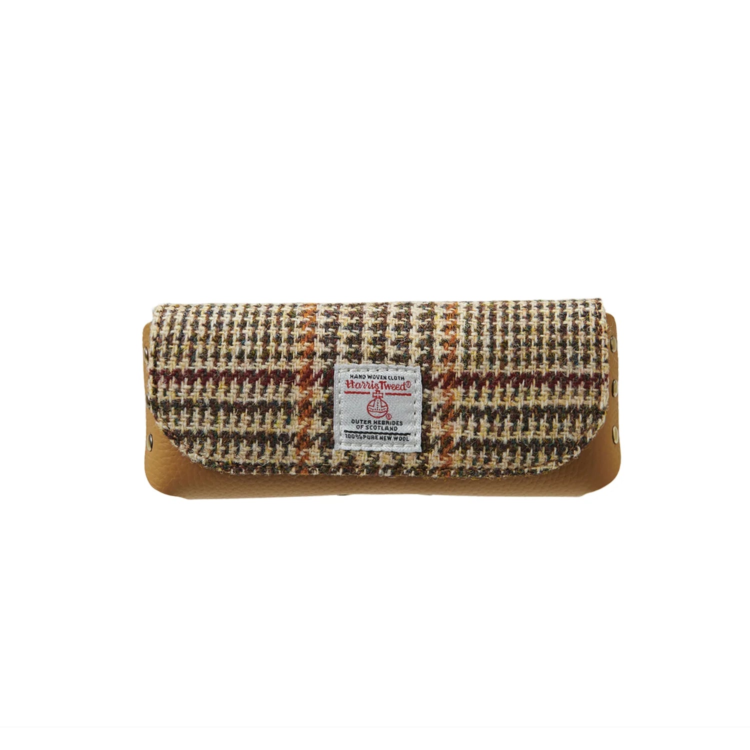 Islander Leather Glasses Case with Beige Dogtooth Harris Tweed