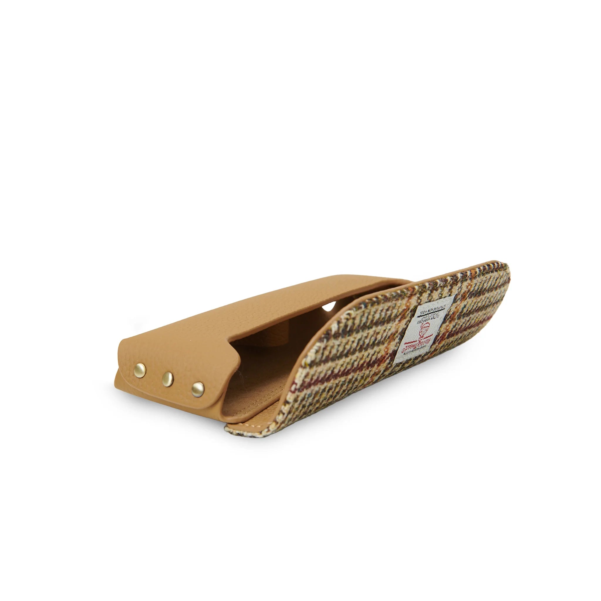 Islander Leather Glasses Case with Beige Dogtooth Harris Tweed