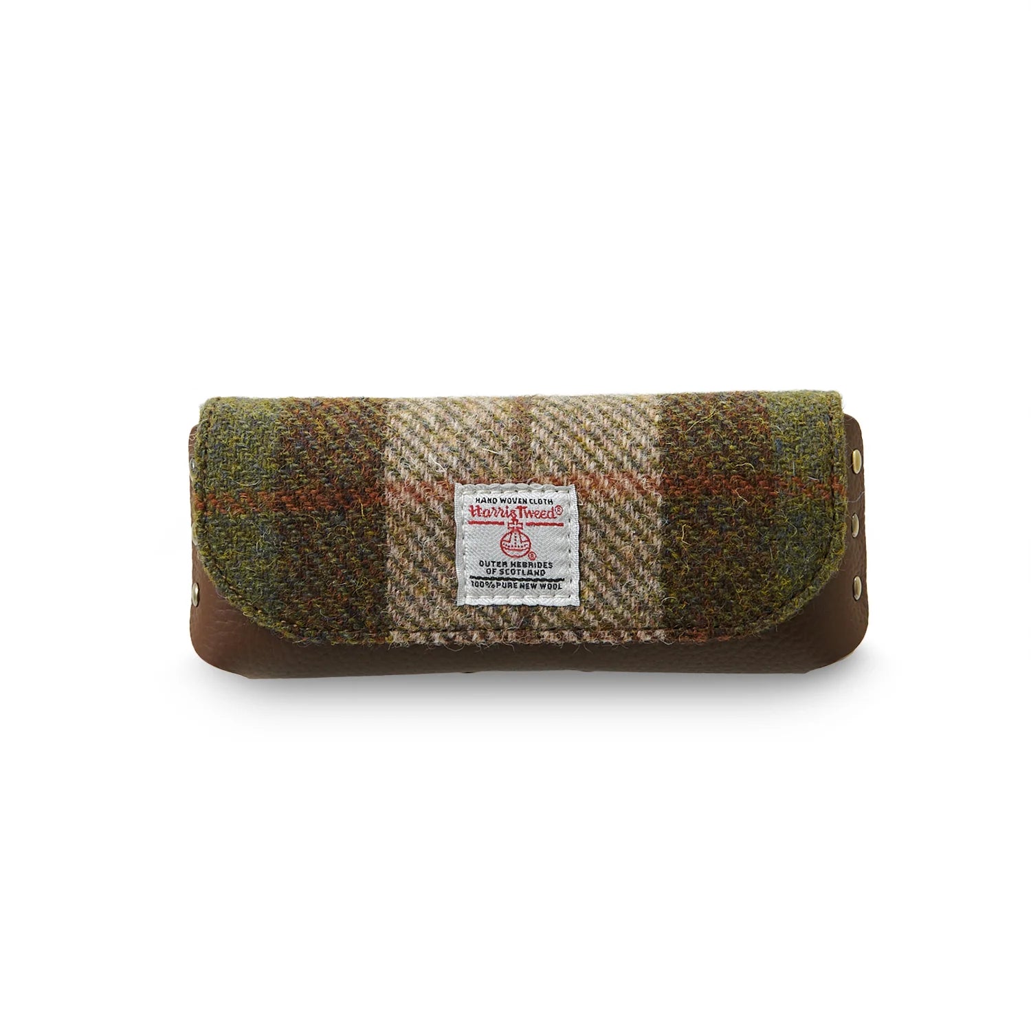 Islander Leather Glasses Case with Chestnut Tartan Harris Tweed