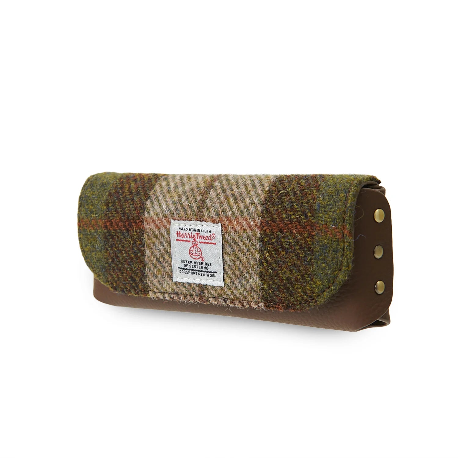 Islander Leather Glasses Case Chestnut Harris Tweed Brown Green Tartan – Image 2 | Harris Tweed Scotland