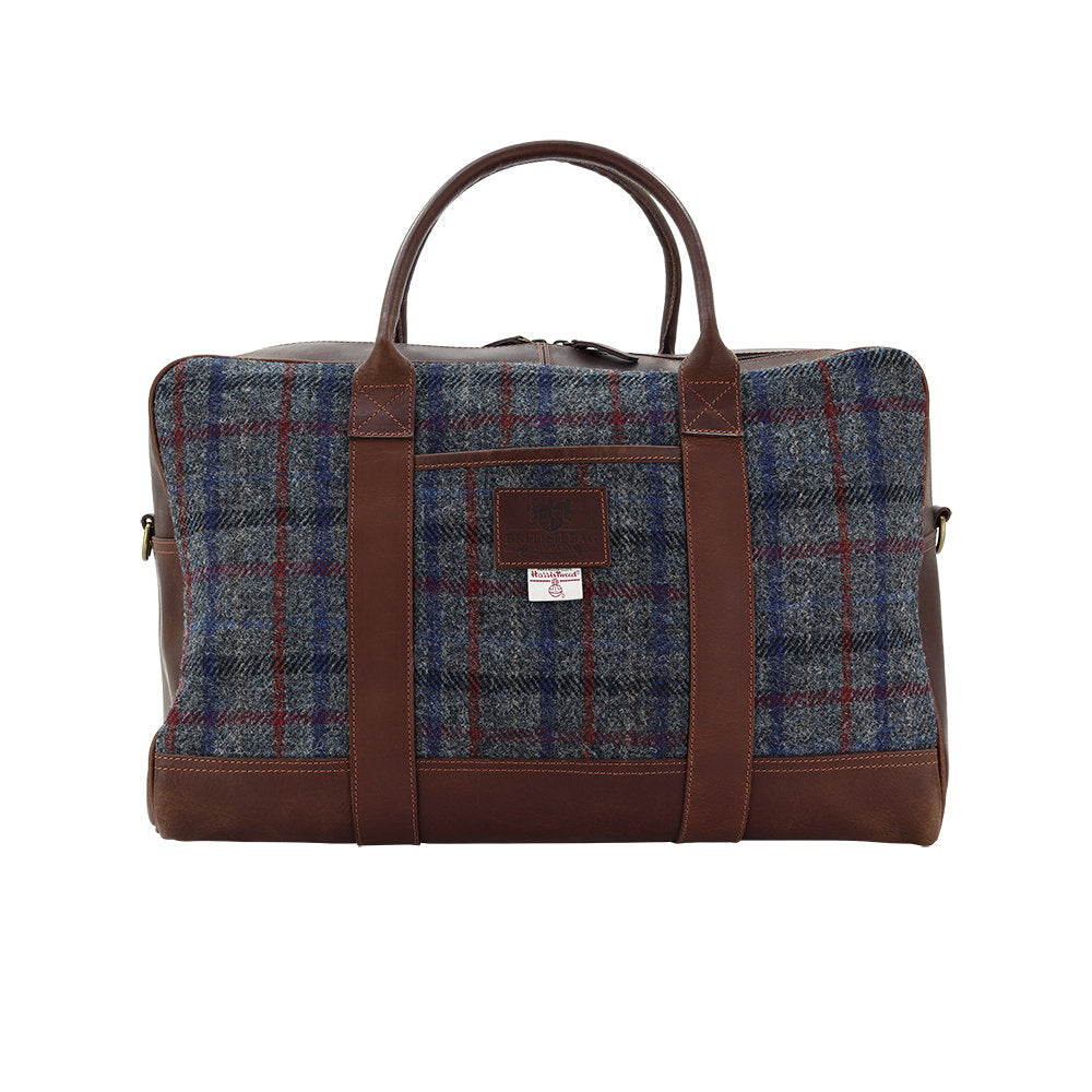Finsbay Leather Travel / Weekend Holdall With Harris Tweed