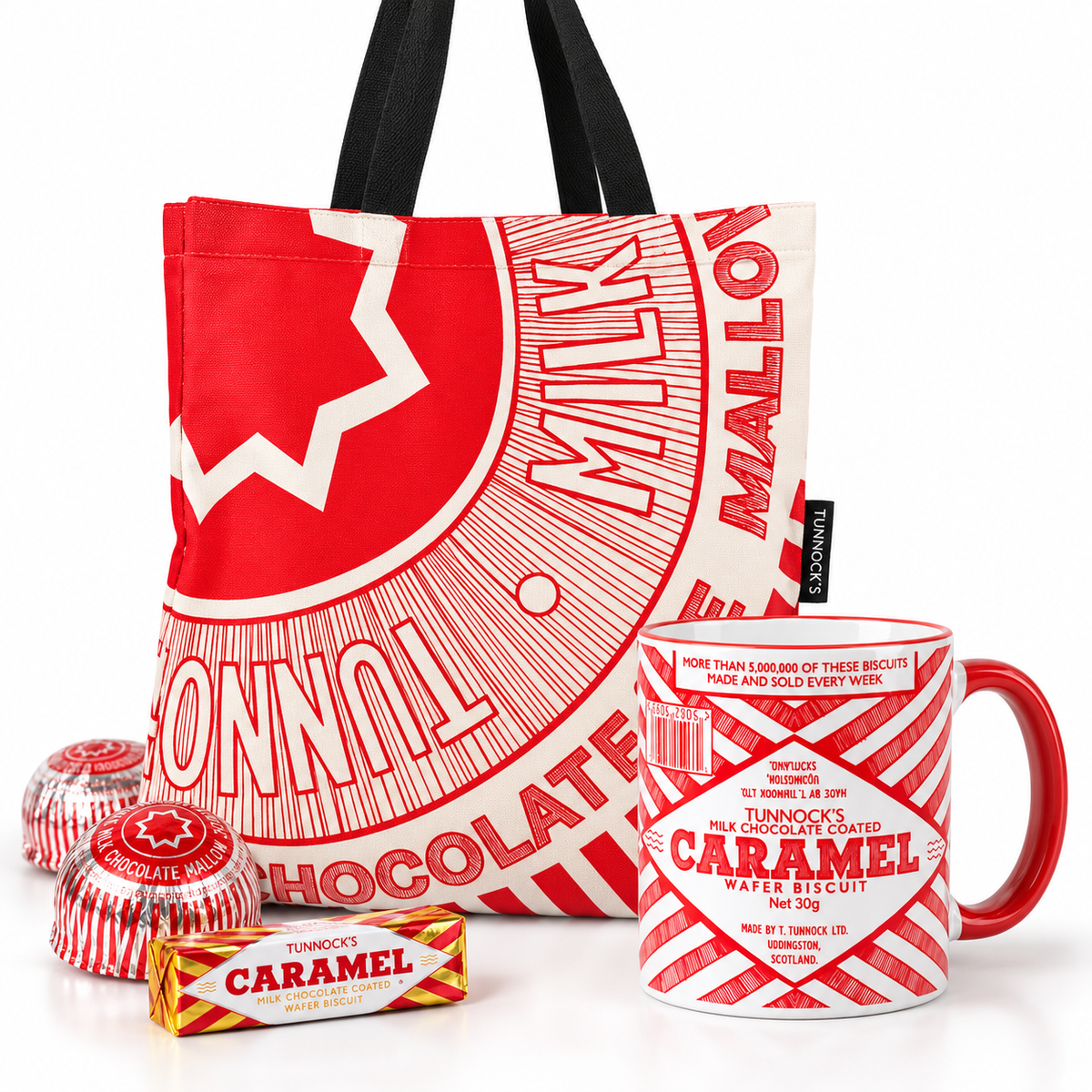 Tunnock’s Tea Cake Canvas Tote Bag - With Optional Matching Mug (Ceramic Caramel Wafer Mug)