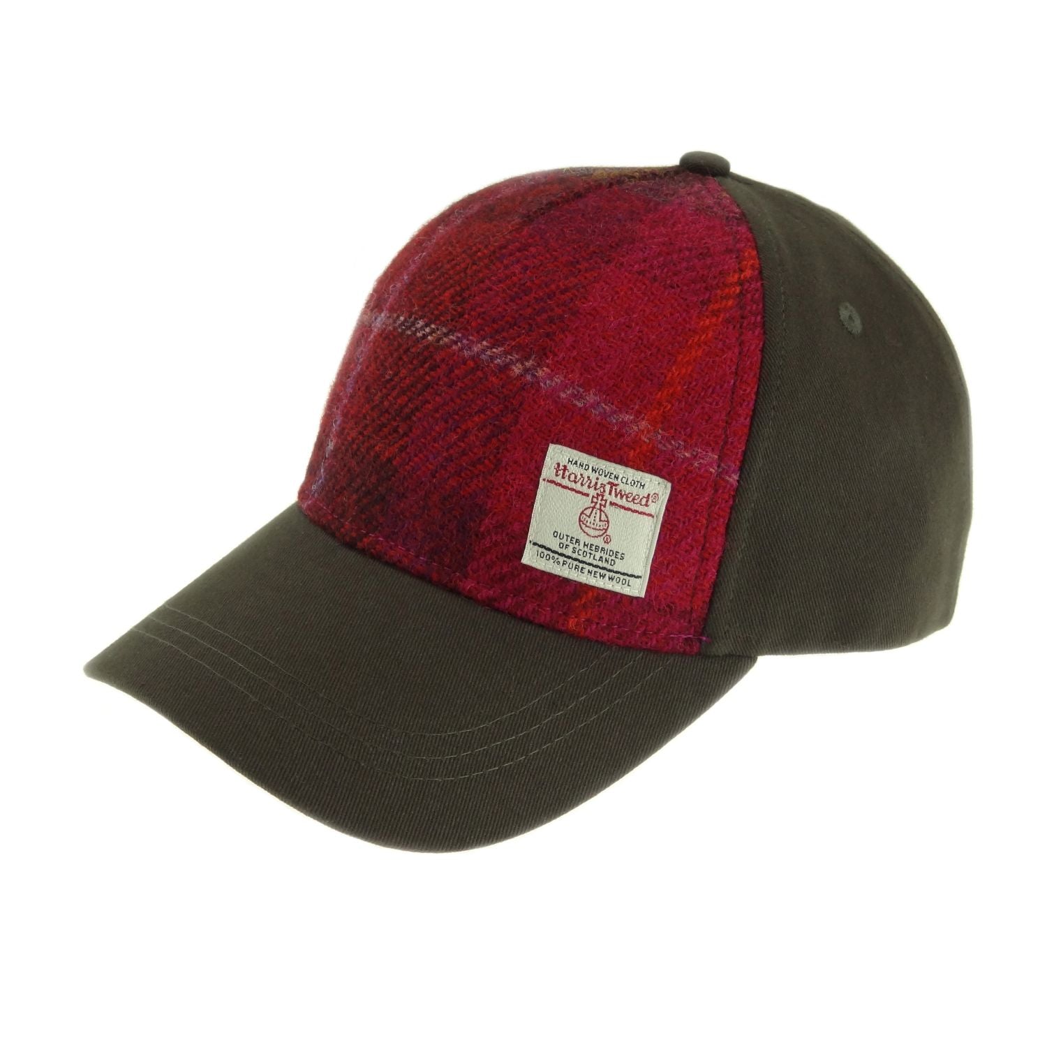 Baseball Cap with Purple Check Harris Tweed 100% Wool Front Panel - COL52 | Harris Tweed Scotland